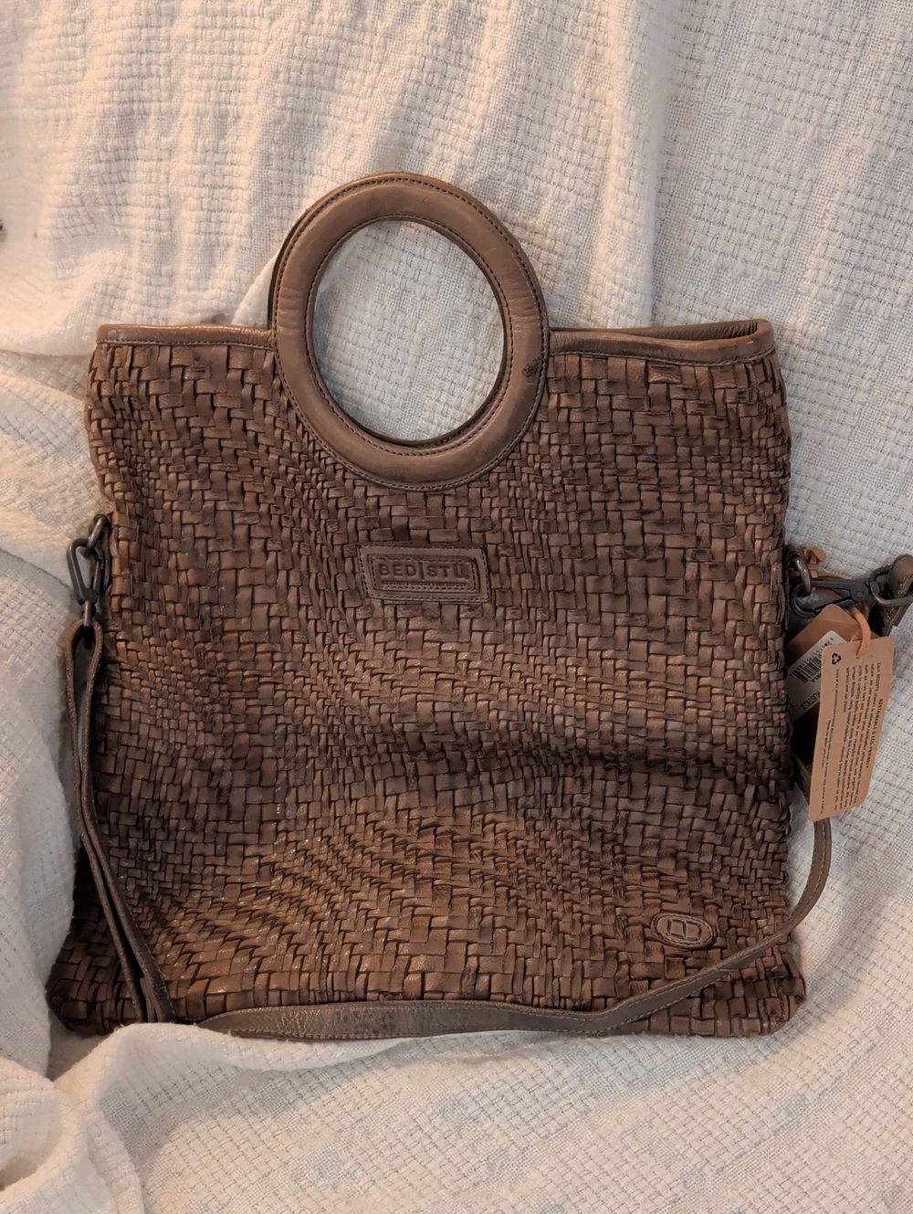 BED|STU Adele Woven Leather Tote in Grey Melange Woven Front Smooth Back